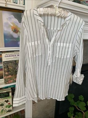 Carve Designs White Blouse with Sage Stripes
